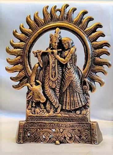 Métal Radha Krishna Avec Vache Modèle Figurine Statue Idol