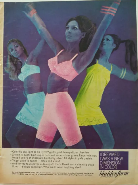 VINTAGE 1970 MAIDENFORM Bra Slip Woman Print Ad - vanishing act knits Art  Poster $9.95 - PicClick