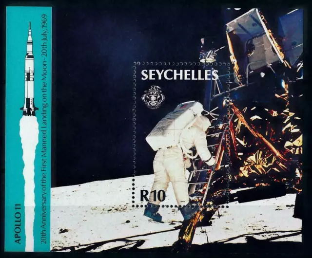 SEYCHELLES, SC 680, 1989 Apollo 11 20th Anniversary souvenir sheet. MNH.