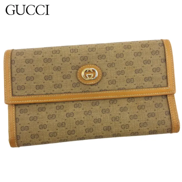[Japan Used Wallet] Gucci Long Wallet Brand With Zipper Tri-Fold Women Mens Outl