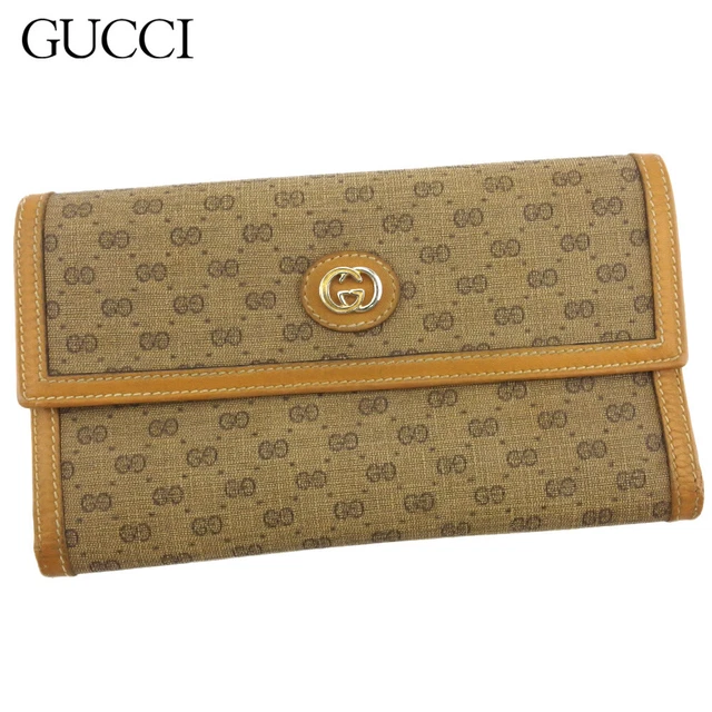 [Japan Used Wallet] Gucci Long Wallet Brand With Zipper Tri-Fold Women Mens Outl