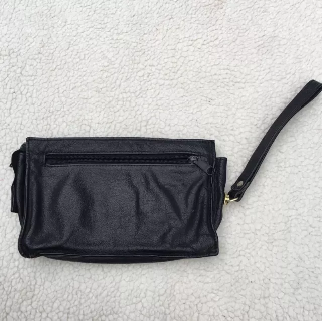 Womens Black Leather Wristlet Wallet Bag Cell Phone Pocket Strap Zippered