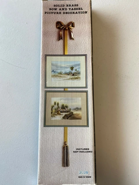 Set of 2 lacquered Solid Brass Bow w/Tassel Wall Mount Photo Frame 36" Display