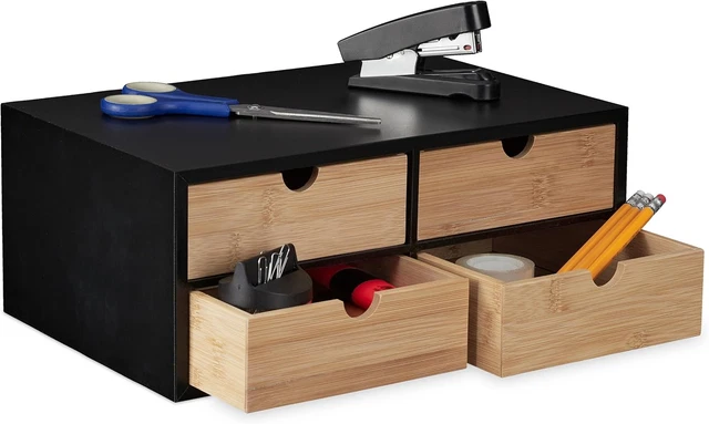 Organizzatore Scrivania In Bambù - 3 Cassetti, Design Naturale, Per Ufficio, Casa O Beauty - Foto 4