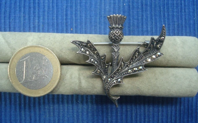 Vintage feuille de marcassite en argent - épinglette scintillante | Argent européen 800