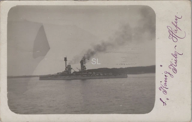 Mainer 1 FOTO, WW1, KAISERLICHE Marine, Schiff König im Kieler Hafen (MBF-120 ...