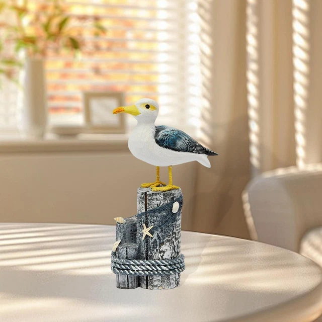 2Pcs Figurines de Mouette en Bois de Style Vintage Décoration de Jardin Maison Nautique