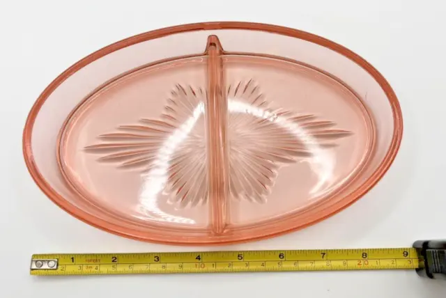 Jeanette Starburst Pink Depression Glass Divided Serving Dish 1930s VTG