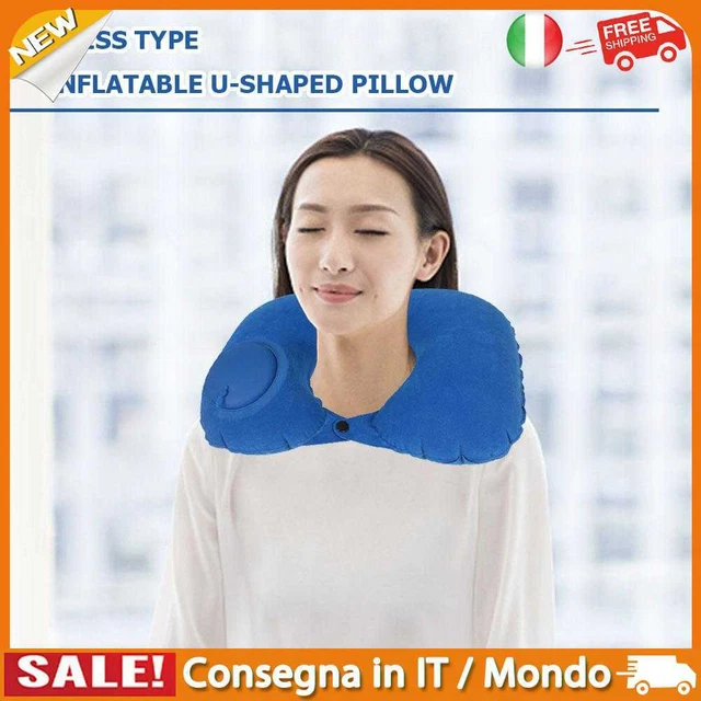 IT U Shape Travel Pillow Press Air Inflatable Airplane Neck Cushion (Blue)