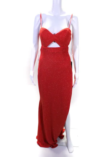 Jovani Womens Sweetheart Glitter Keyhole Cutout Sleeveless Gown Red Size 6