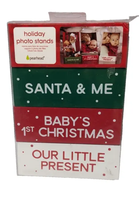 Pearhead Baby Wooden Holiday Christmas Photo Frame Stands