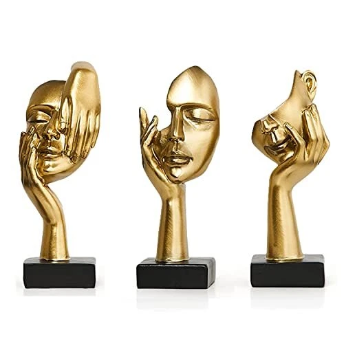 Abstract Thinker Statue for Home Decor Modern Art Women face Sculpture Gold