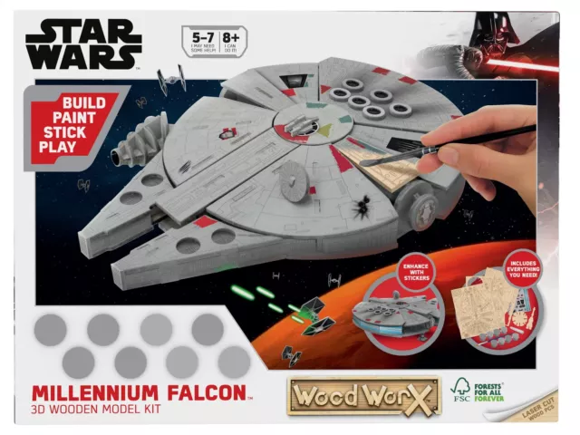 WoodWorX: Star Wars Millenium Falcon | 3D Wooden Model Kit | Build, Paint, St...