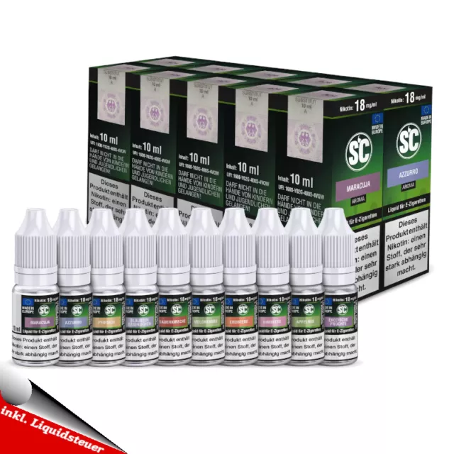 10x 10ml SC Liquid Probierbox Tabak Frucht Gourmet alle Sorten - 100ml E-Liquid 2