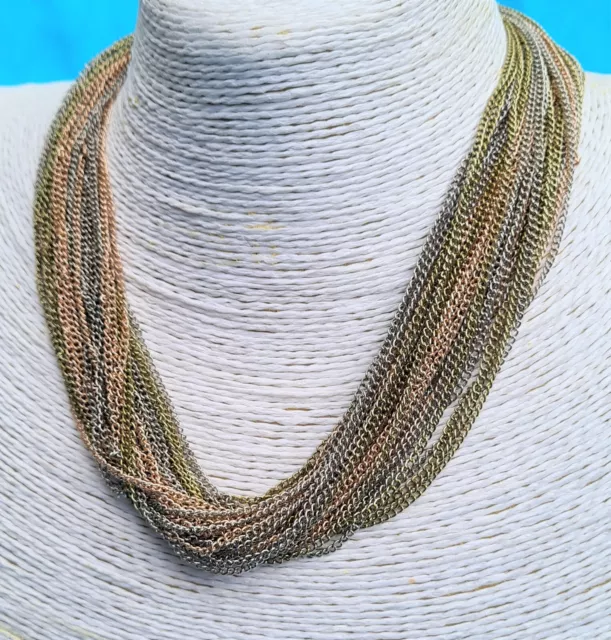 Gold, Rose Gold & Silver Toned Multi Strand Fine Chain Necklace, Multicoloured