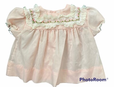 Vintage ALEXIS Made In USA Baby Girl Size L PINK DRESS Roses Lace 18-25lbs