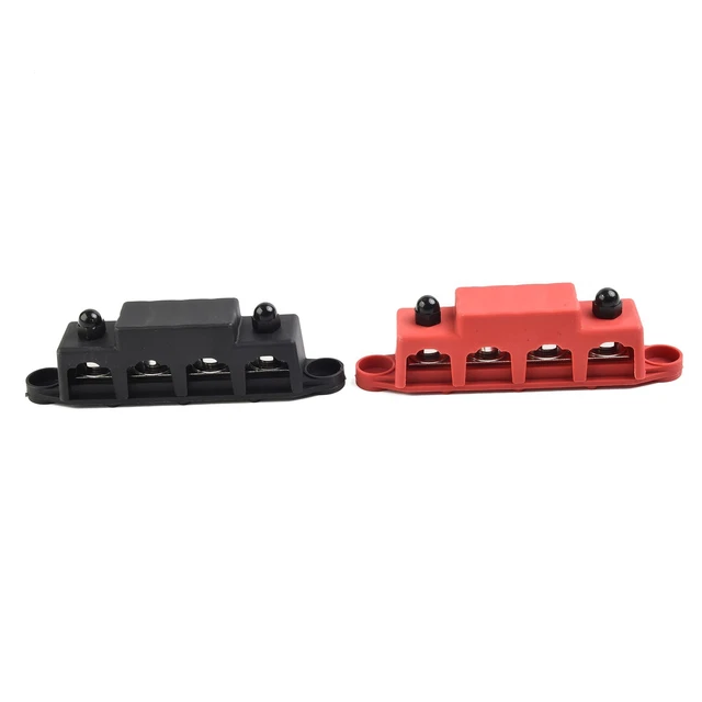2 Stks Stroomdistributieblok 250A – 4-polige Busbar Voor 48V DC, Geschikt Voor Auto, Camper, Boot, Met ABS Behuizing En Messing Rails, Voor Nette Bedrading