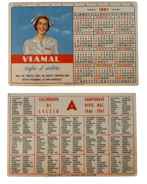 #Calendarietto 1961 - Pub. Viamal- Calendario Calcio Serie A- 1960-61 Formato
