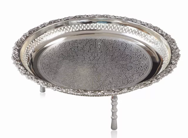 Silver Plated Chrome Round Platters Serving Tray Decorative with Handle