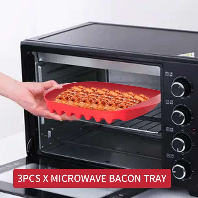 3pcs Portable Compact Crispy With Lid Food Grade Microwave Bacon Cooker Barbecue