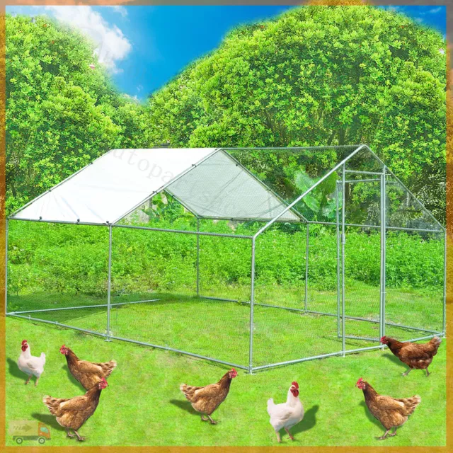 Metal Chicken Coop Walk-in Poultry Cage Hen Run House Rabbits Habitat Large Cage