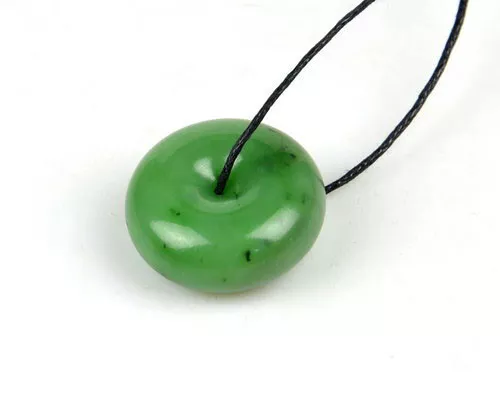 26mm Natural Green Nephrite Jade Donut / Disc Bead / Circle Pendant / Necklace