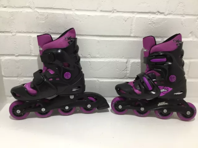 Kids No Fear Inline Skates Adjustable Size 1-4, Black & Purple