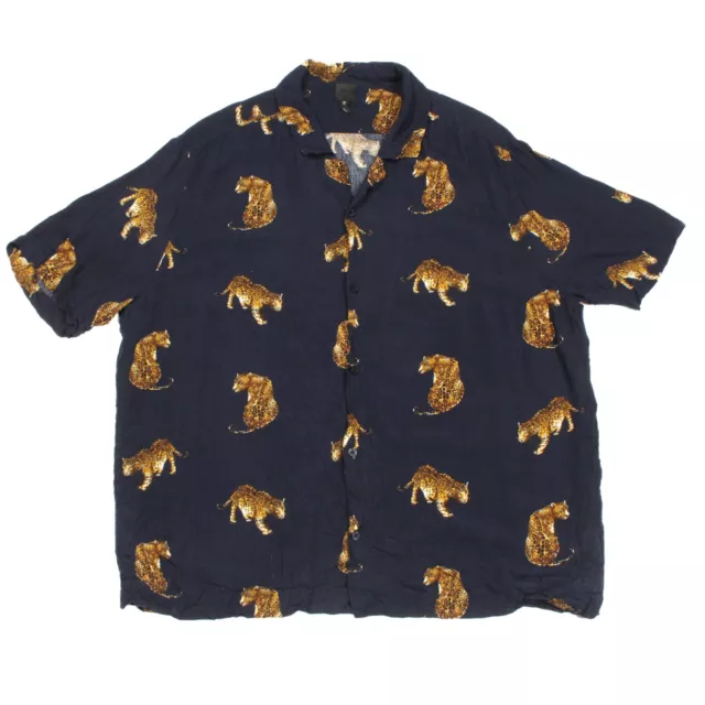 Cheetah Animal Print Shirt | 2XL | Collar Party Retro Pattern Graphic Tiger