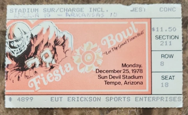 1978 Fiesta Bowl Football Ticket Stub Arkansas Vs Ucla Used Review Photos