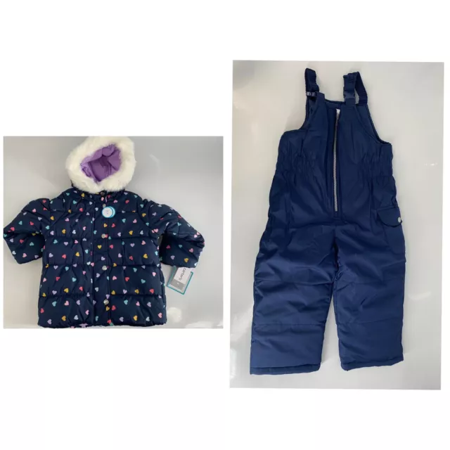 Carter's Girls Navy W/Hearts Hooded Faux Fur 2pc Snowsuit Size 4T New