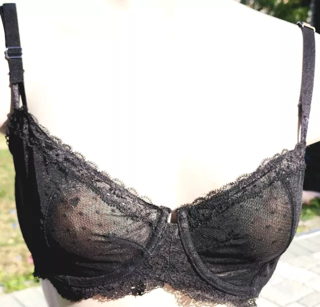 Victorias Secret Rare Vintage bra 🍋 34DD Black Unlined Pushup Dotted Mesh Lace