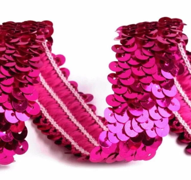 1,85 m Paillettenborte pink 30 mm 3 cm Paillettenband elastisch Karneval Deko