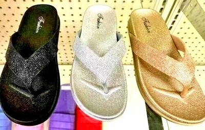 2022 New Sparkle Bling Flip Flops Cushion Molded Footbed Durable Long Lasting