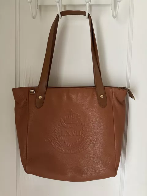 Ralph Lauren Brown Leather Crown Logo carryall tote bag purse LXVII