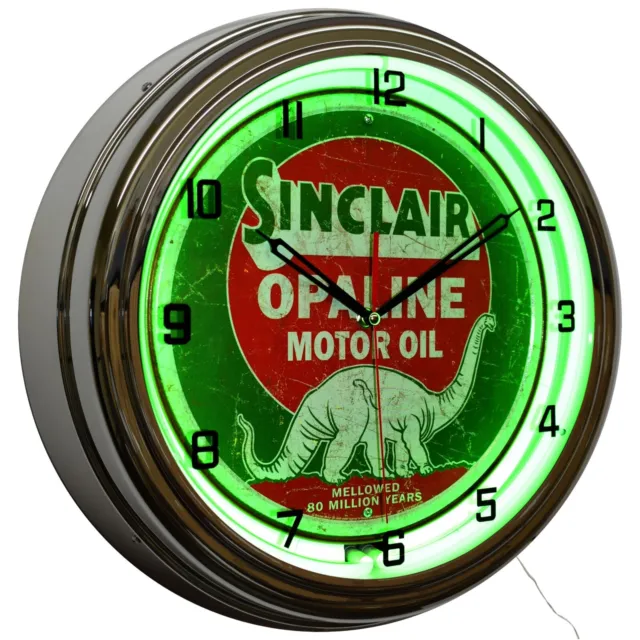 16" Sinclair Opaline Motor Oil Sign Neon Clock Garage Man Cave Decor (Green)