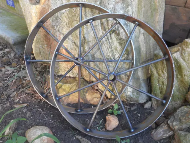 2) 18" steel ornamental Iron Wagon Wheel western rustic art metal Barbecue pit