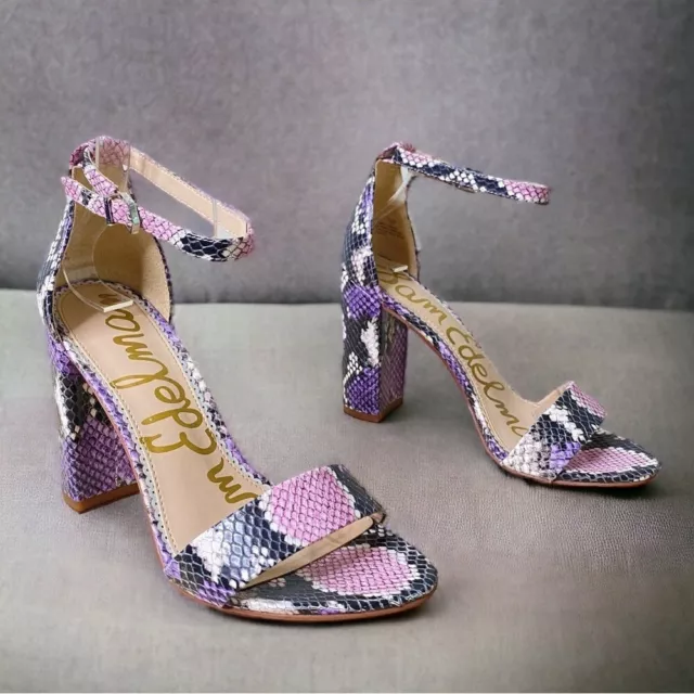 Sam Edelman Purple Snake Print Yaro Leather Ankle Strap Heeled Sandals Size 7