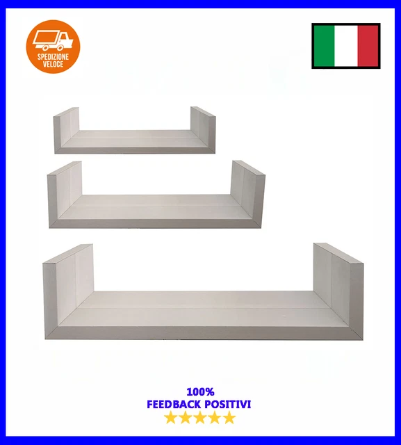 Set 3 Mensole da Parete Muro in Legno Scaffale Mensola MDF Bianco Camera Cucina