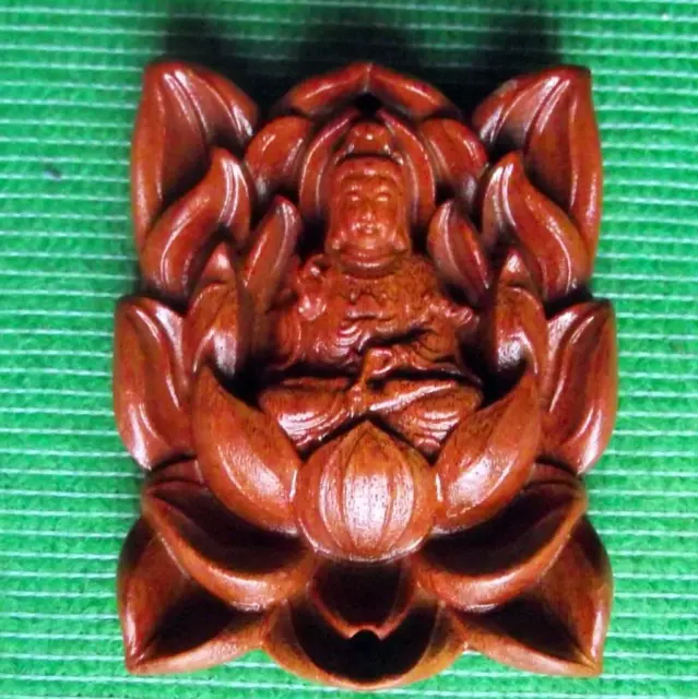 Japanese Wood Hand Carved Treen Netsuke BHUDDIST BHUDDA LOTUS PRAYERS