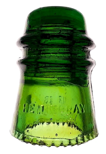 CD 121 Ambered Green HEMINGRAY No. 16 Antique Glass Telegraph Insulator L39