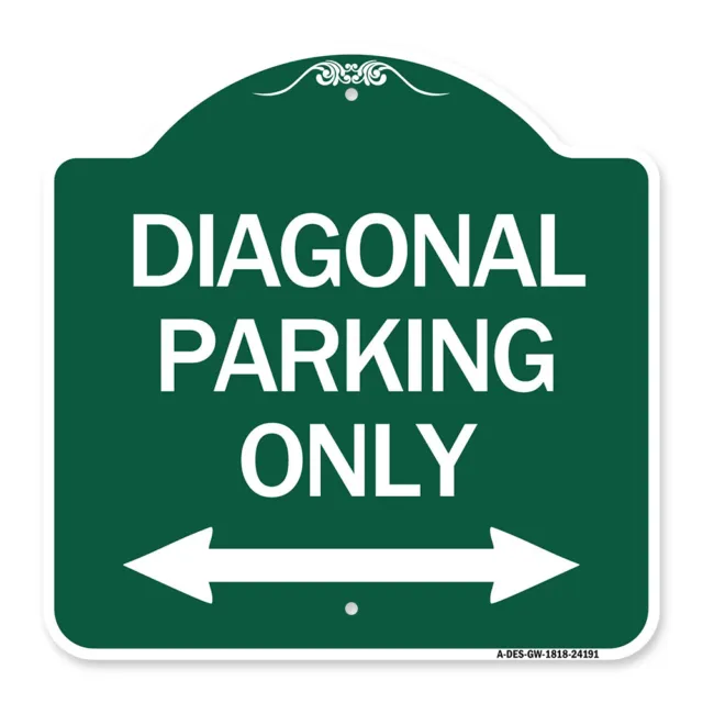 Designer Series - Diagonal Parking Only with Bidirectional Arrow Metal Sign