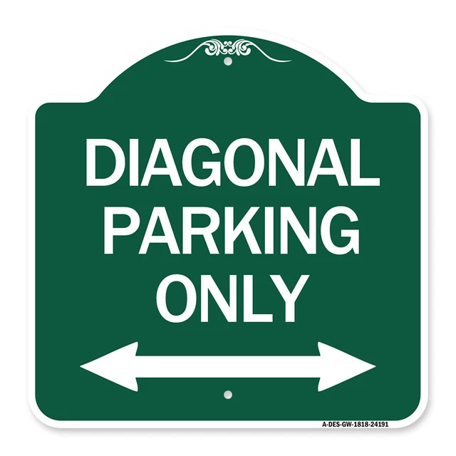 Designer Series - Diagonal Parking Only with Bidirectional Arrow Metal Sign