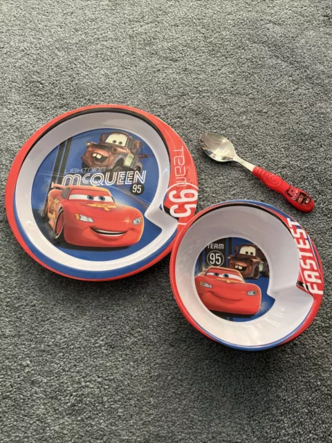 Disney Lightning McQueen Kids Plate , Bowl & Spoon Melamine Dinner Set