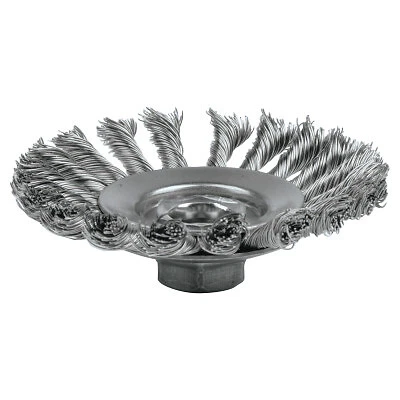 Knot Wire Bevel Wheel, 4 1/2 in D X 3/8 in W, .02 in Stainless Steel, 12,500 Rpm