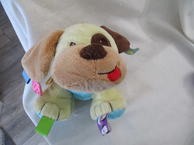 Taggies Puppy Dog Plush 11" Lovey Bell Rattle Security Satin Ribbon Tags Soft