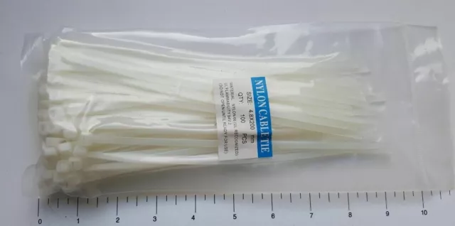 200 Pcs. 8 Inch White Cable Ties, Uv Weather Resistant, 50 Lb, 4.8X200Mm, Ul