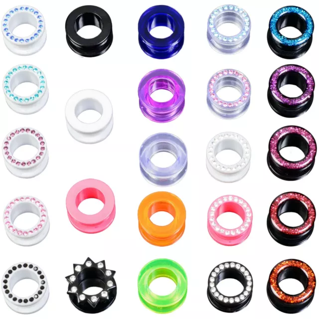 3-24mm Schraubtunnel Flesh Tunnel Plug Kunststoff Acryl Neon Strass Z105