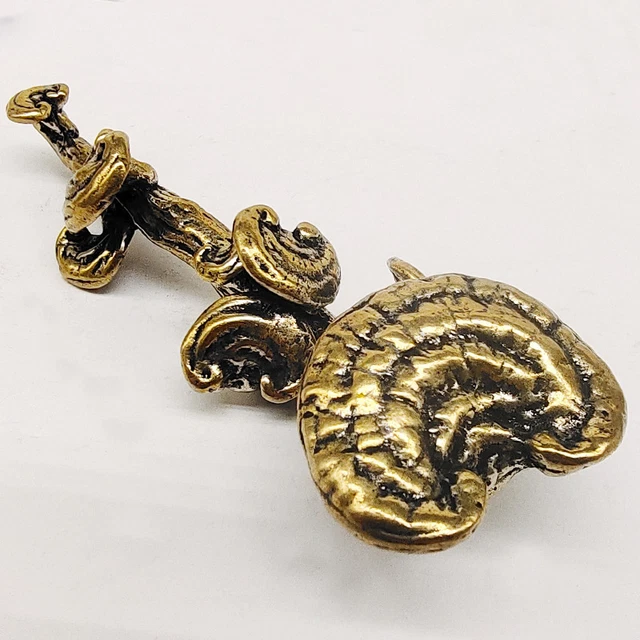 Vintage Brass Ruyi Figurine Good Fortune Prosperity Longevity Dragon Pattern Chi