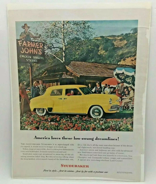 1948 STUDEBAKER Farmer John's Chicken Dinners Steaks - Magazine Print Ad
