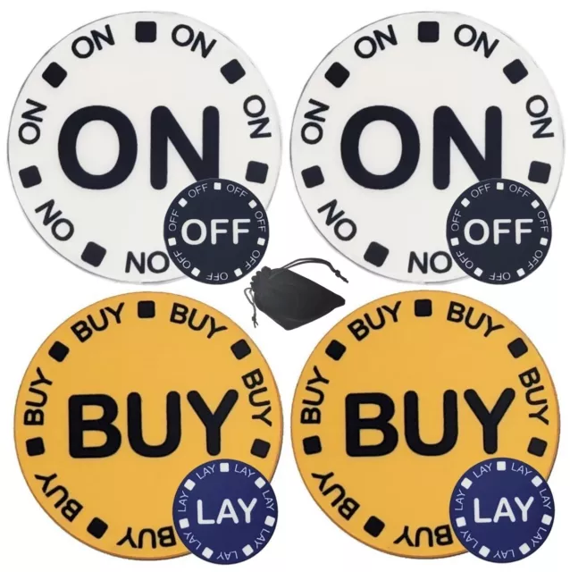 Craps 2-Sided On/Off & Buy/Lay 1.5" Ceramic Chip-Size Lammer Buttons (4 Total)